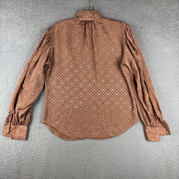Vintage Stuart Lang Blouse Size 9/10 Long Sleeve Button Brown/ Copper Tone - Picture 7 of 11